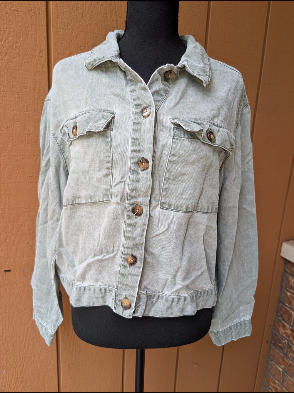 Jane And Delancey Light Sage Utility Button-Front Jacket Women's Medium